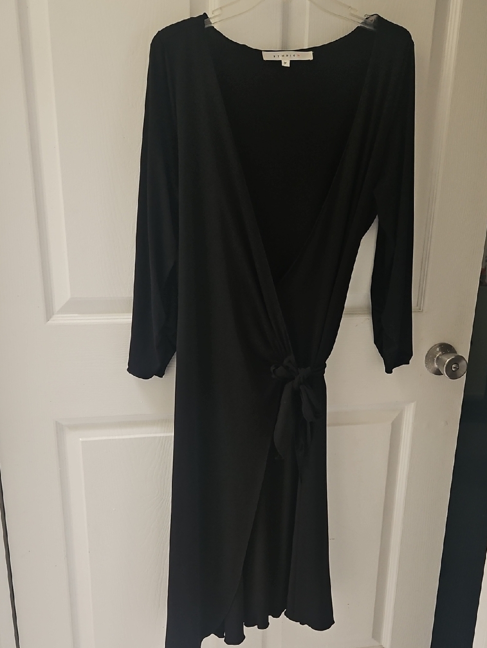 Studio M Black Long-Sleeve Wrap Dress with Side Knot